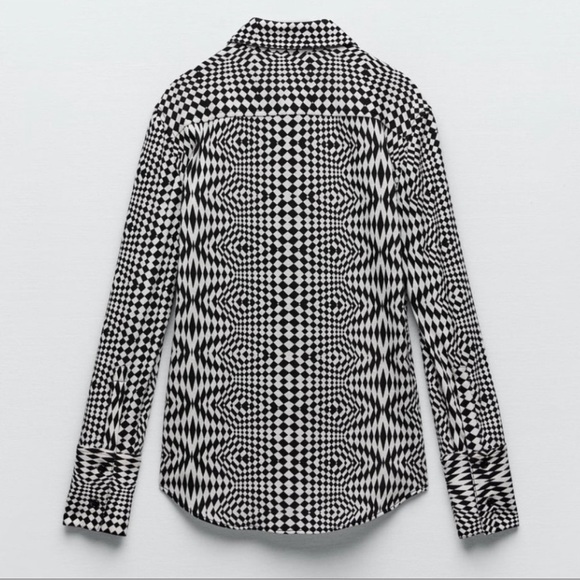 NWT Zara Black & Off-White Whimsical Geometric Y2K Inspired Collared Button-Down - Picture 2 of 15